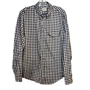 J. Crew Work Shirt Button Down Shirt Men's LG Cotton Navy Wine Gingham Check